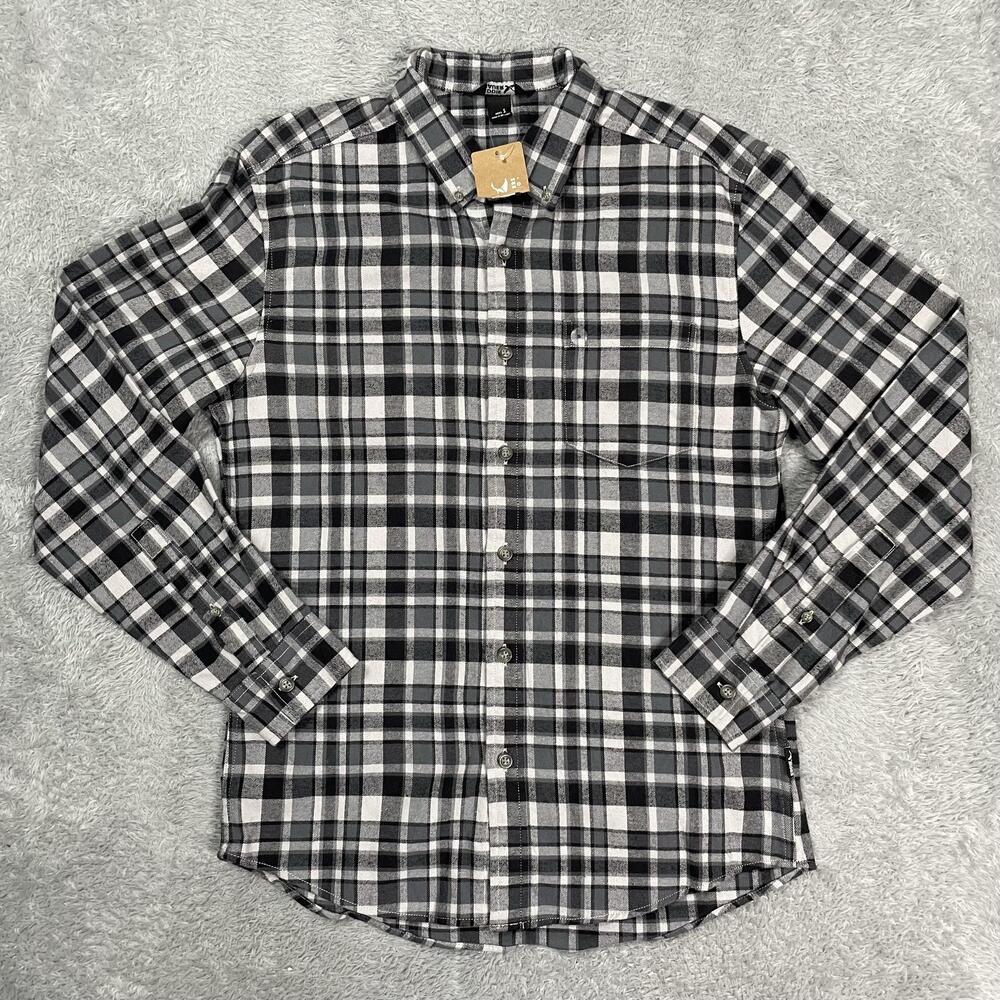 Eddie Bauer Flannel Shirt Mens Small Gray Plaid Long Sleeve Button Down Casual